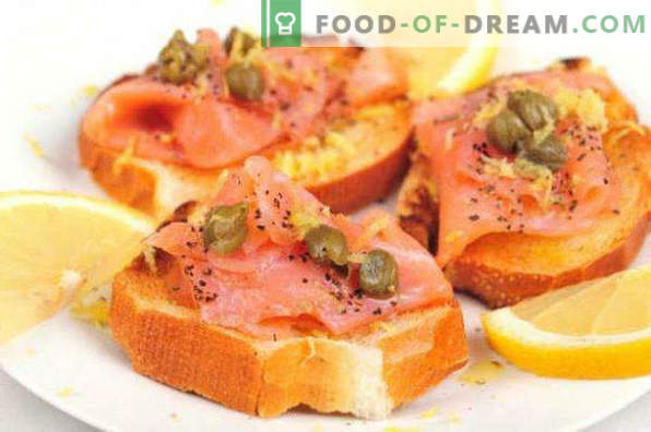 20 vrst sendvičev za počitniško mizo, recepti s fotografijami, z rdečimi ribami, sledi, kaviarjem, vročimi, kanapi