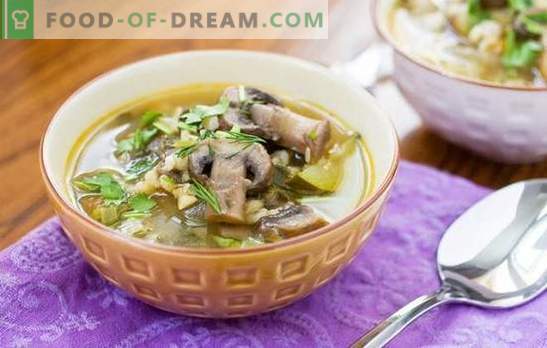 Gobova juha z biserno ječmenom je okusna in enostavna za kuhanje. Izvirni recepti gobove juhe z bisernim ječmenom