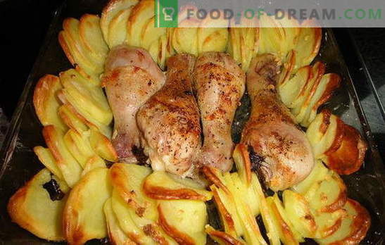 Piščančje noge s krompirjem v pečici - čudovita večerja! Recepti za piščančje noge s krompirjem v pečici: 7 različic ene jedi