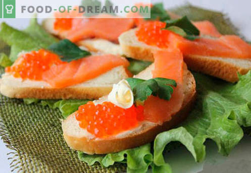 Najboljši recepti so sendviči z rdečim kaviarjem. Kako hitro in okusno kuhamo sendviče z rdečim kaviarjem.
