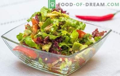 Snelle snelle salades: heerlijke opties. Recepten verfijnde en snelle salades - in een haast voor de vakantie en het dagelijks leven