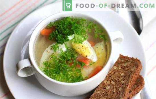 Piščančja juha z jajcem - jed za razpoloženje in zdravje! Različni recepti za piščančje juhe z jajci in zelenjavo, gobami, žitaricami