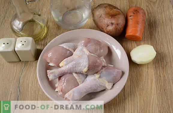 Kako pogasiti krompir s piščancem v počasnem štedilniku: veliko večerjo v pol ure! Postopek foto recepta za piščančje obara s krompirjem v počasnem štedilniku