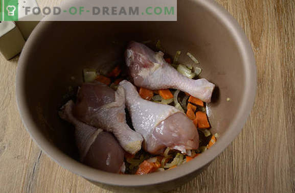 Kako pogasiti krompir s piščancem v počasnem štedilniku: veliko večerjo v pol ure! Postopek foto recepta za piščančje obara s krompirjem v počasnem štedilniku