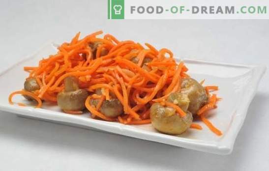 Preprosta in kompleksna jed - solata s korejskimi korenčki in gobami. Kuharska solata: korejska korenje, gobe ... kaj drugega?