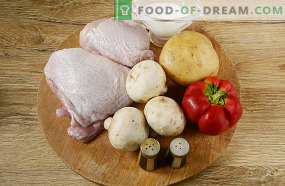 Piščanec, pečen s krompirjem: fotografski recept po korakih. Pečemo piščanca s krompirjem, poprom in gobami - najmanj truda, okusnega rezultata!