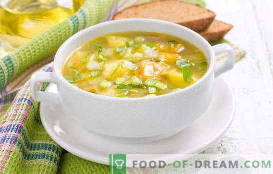 Kuhanje juhe graha brez mesa: jedo brez dodatnih kalorij. Juhe iz gob, zelja in kremastega graha brez mesa