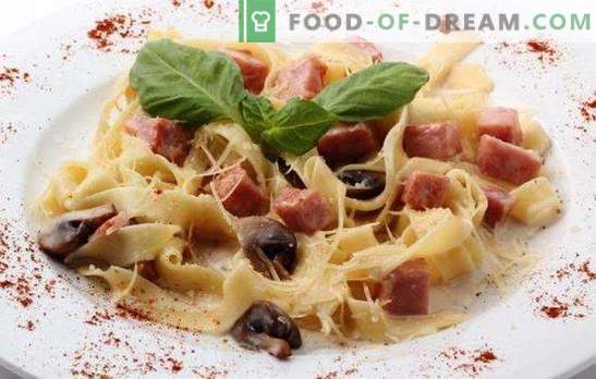 Fettuccine s šunko - rezanci v italijanščini! Različni načini kuhanja fettuccine s šunko in sirom, gobami, paradižniki