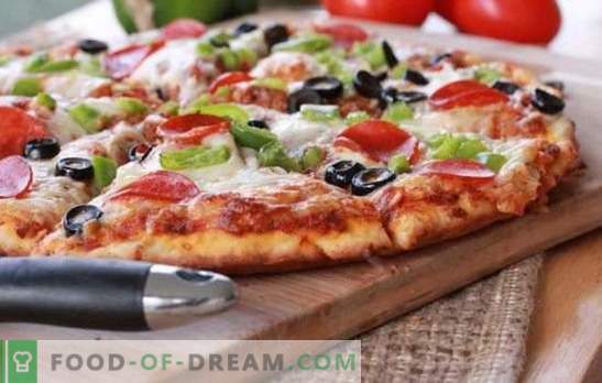 Ett snabbt pizza recept i ugnen - en snabb middag. Varianter av snabb pizza i ugnen med olika fyllningar: på pitabröd eller på baguette