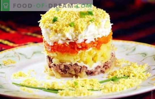 Salata iz mimoze v pločevinkah: recept po korakih. Možnosti kuhanja solate 