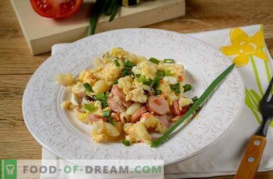 Testenine z jajcem, klobaso in gobami: hitra rešitev problema zajtrka ali večerje. Foto-recept: kuhanje testenin z gobami in klobasami po korakih