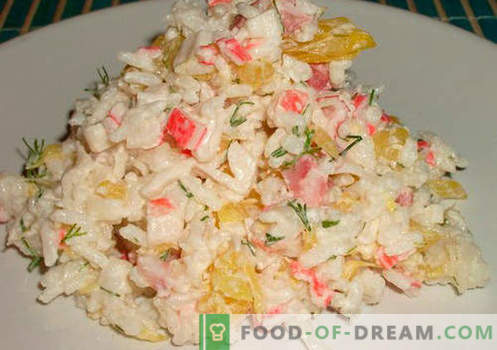 Salata z rakovico z rižem - dokazani recepti. Kako kuhati solato z raki z rižem.