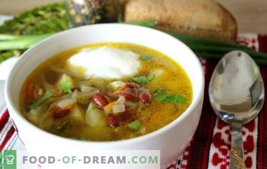 Sopa con frijoles - un plato caliente tradicional en una nueva variación. Las mejores recetas de sopa de repollo con frijoles, repollo, berenjenas, champiñones