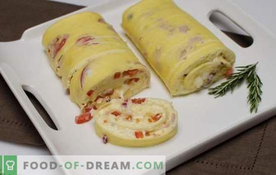 Rolinho de omelete com recheio - nenhuma surpresa é simples e bonita! Receitas rápidas, deliciosas, perfumadas rolos de omelete com recheios